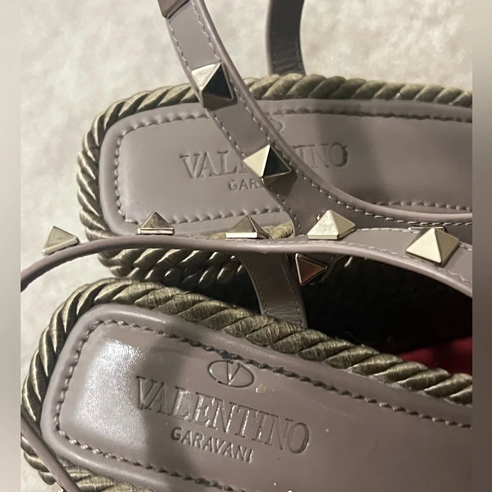 Valentino Garavani Taupe Studded Espadrille Wedge Sandals